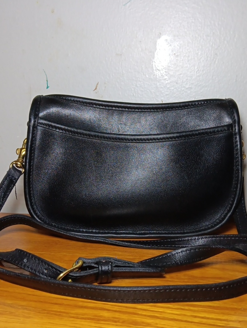 Coach Black Leather Crossbody with Gold-Tone Hardware